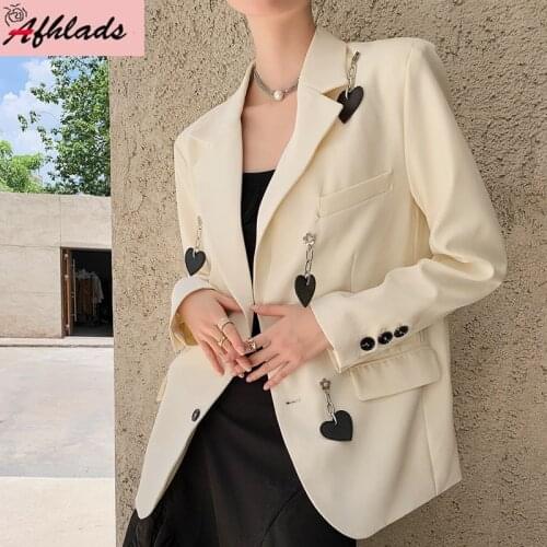 Autumn High Quality Chain Elegant Single-Breasted Notched Collar Coats Jacket Female Office Lady Women Long Sleeve Outerwear
