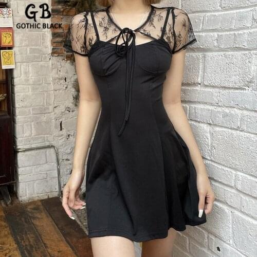 Gothblack Sexy Solid Spaghetti Straps Dress Women Chic Mesh Bandage Smock Sim Folds Mini Dresses Summer Fashion Party Outfits