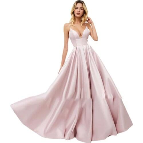 CloverBridal In Stock Sexy Spaghetti Straps Plus SIze Prom Dress 2021 V Neck Pink Party Gown robe de soirée de mariage DH9492