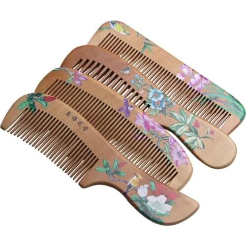 1 PC Natural Peach Wood Comb Close Teeth Anti-static Detangling Beard comb Head Massage Hairbrush Hair Care Tools For Travel