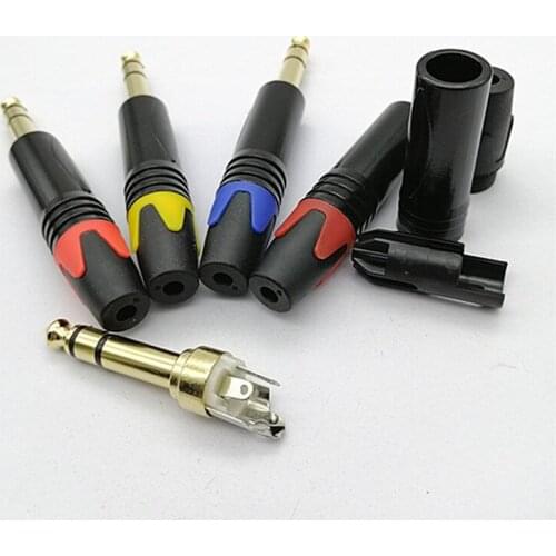 10pcs/lot 6.5mm 3 Pole Stereo Male Plug Aluminum Tube Gold Plated 1/4 Inch Microphone Plug Audio 6.35MM Cable Wire Connector