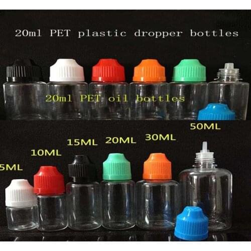 100pcs PET 20ml Empty Plastic Bottle With ChildProof Cap With Dropper 20ml Dropper oil Bottles for E Liquid