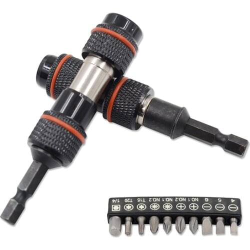 11Pcs Multi-Dunction Magnetic Pivot Bit Holder Chuck Angle Electric Drill Connecting Rod 1/4 "Hex Ring Screw Drill Hardware Tool