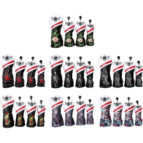 4 Pieces Waterproof PU Golf Club Wood Head Cover Women Men Anti-Scratch Headcover Protector Gift