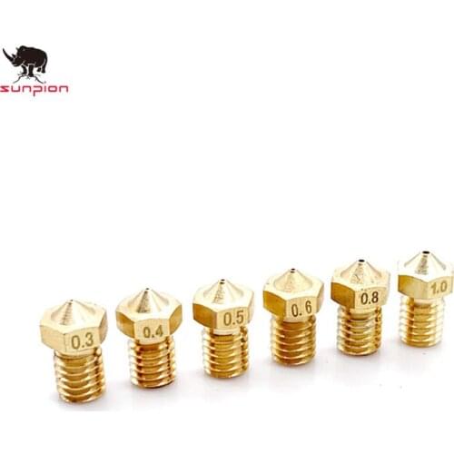5pcs 3D Printer Accessories V5 V6 M6 threaded Nozzle 0.3/0.4/0.5/0.6/0.8/1.0mm for 1.75mm 3.0mm filamnet Full Metal E3D