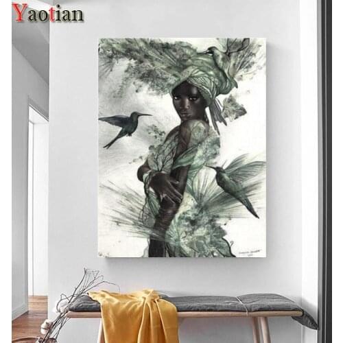 Full drill square round drill 5d diamond painting abstract african woman hummingbird diamond mosaic art crafts embroidery decor