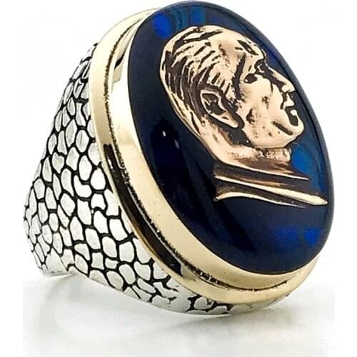 ATATURK Hand Work Custom Design Big Case Silver Men 'S Ring