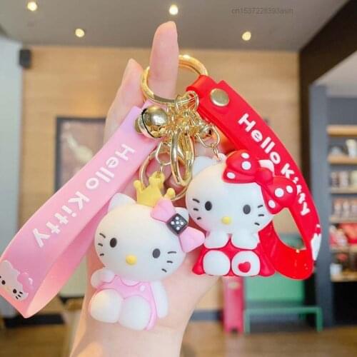 Sanrio Hello Kitty Keychain Bow KT Cat Key Chain Ring Car Bags Pendant Kawaii Gifts For Women Girls Y2k 90s Action Figure Decor