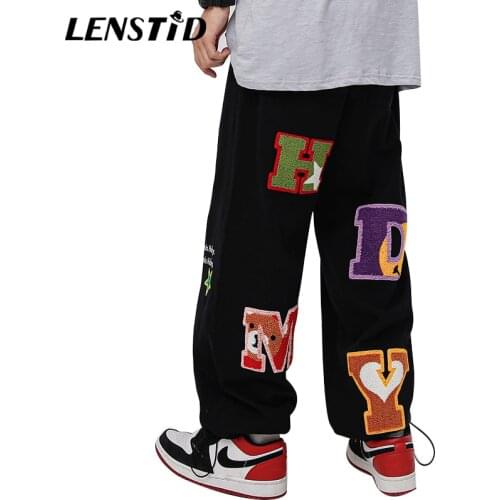 LENSTID Men Hip Hop Letter Embroidery Baggy Joggers Pants Harajuku Streetwear Sweatpants 2021 Autumn Casual Harem Track Trousers