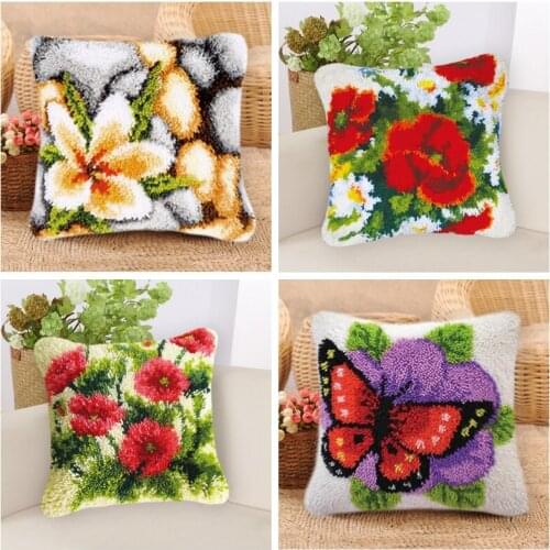Flowers Smyrna Cushion Button Package Latch Hook Rug Carpet Embroidery Pillow Foamiran For Needlework Crochet Carpet Kits