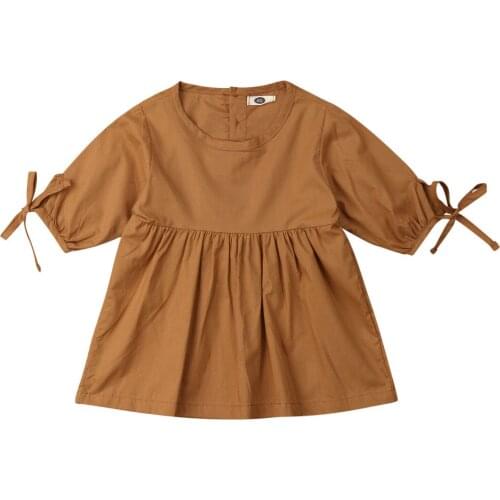 Newborn Baby Girl Cute Dress Solid Color Loose Mid Length Sleeve Round Neck Fashion Casual Comfortable Princess Tutu Skirt 6M-4Y