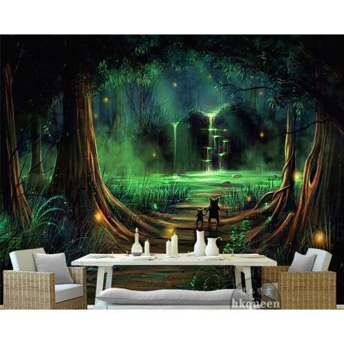 Beibehang Green Dream Abstract Photo Wallpaper Forest Waterfall Water Small Animal Child Background Wallpaper papel de parede