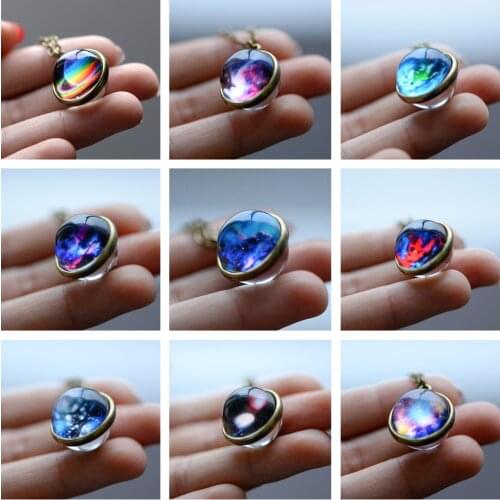 Galaxy Glass Ball Necklaces Solar System Nebula Outer Space Pendant Universe Charm for Costume Props Birthday Party Favors