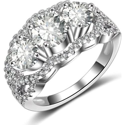 Hainon Luxury White Zircon Stone Rings New Fashion Silver Color Engagement Ring Vintage Wedding Rings For Women Bridal Sets Ring