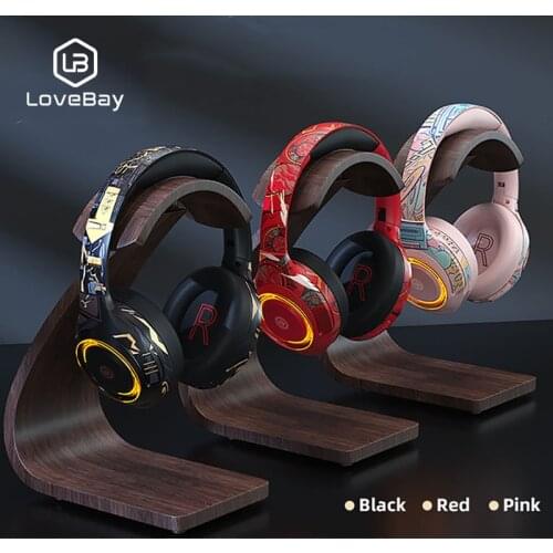 LOVEBAY Gaming Headset with Microphone Bluetooth 5.1 Headphone Stereo Deep Bass Wireless Headphone for PC Gamer with Cool Doodle