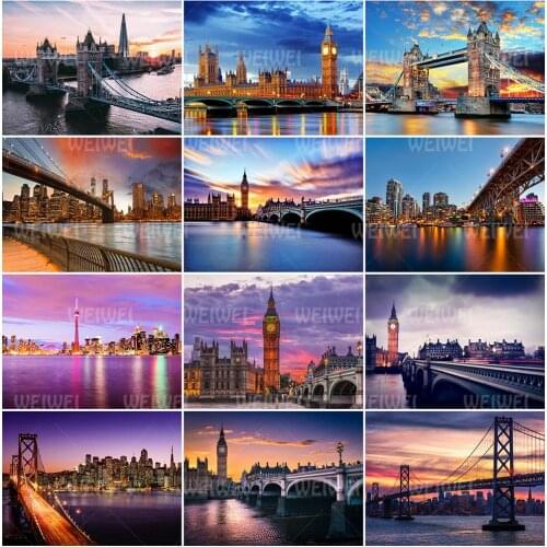 City Picture Of Rhinestone Landscape Diamond Painting Full Square Bridge 5D Diamond Embroidery New Arrive Wall Decor Handicrafts