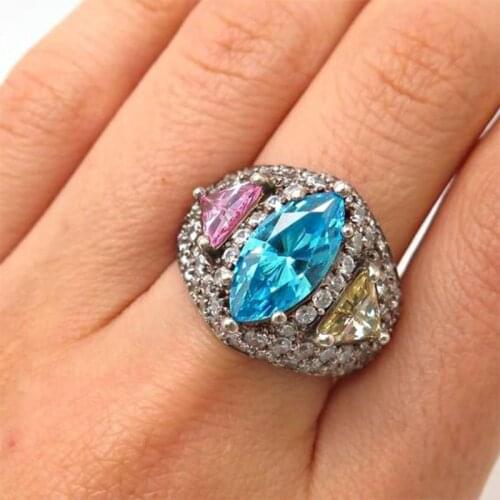 High Quality Colorful AAA Zircon Stone Silver Color Ring Pave White Crystal Wedding Rings For Women Promise Engagement Jewelry