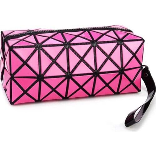 2017 New Fashion Geometric Zipper Cosmetic Bags Women Mini Bolso PU Leather Makeup Bag Ladies Cosmetics Organizer Bags For Girls