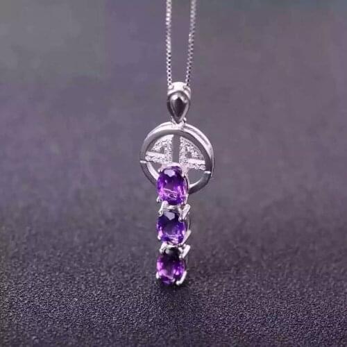 Natural amethyst pendant S925 Sterling silver Natural gemstone Pendant Necklace trendy lovely Lucky coins women party jewelry