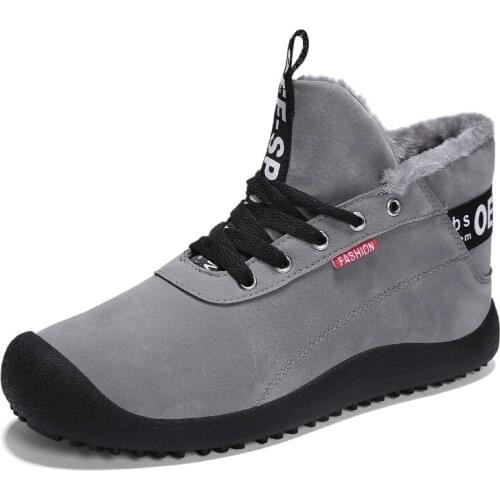 Brand 2019 Suede Leather Ankle Snow Man Boots Shoes With Fur Plush Autumn Winter New Warm Male Casual Boot Sneakers Men 39-48
