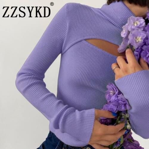Spring Turtleneck Knitting T-shirt Women Slim Fitness Elasticity Hollow T Shirt Autumn Long Sleeve Casual Tshirt Streetwear Tops