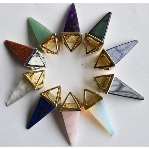 Natural Stone Pendulum Necklace Reiki amethysts Crystal Quartz Aventurine Chakra Pyramid Pendant Amulet Jewelry wholesale 6/lot