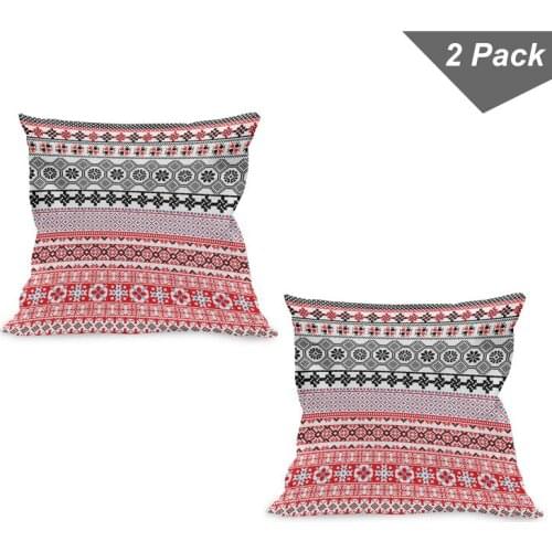 Nordic Folk Pillow Cushion Cover Pack of 2 Scandinavian Ethnic Shapes Art Zippered Double-Sided Accent for Living Room