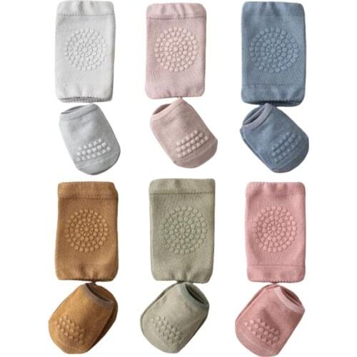 Nonslip Baby Floor Socks Solid Color Room Socks + Protective Knee Pads 2pcs Suit for Toddlers Girls Boys 0-3 Years New Arrivals