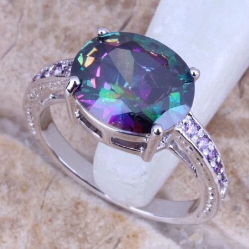 Charismatic Rainbow Cubic Zirconia Silver Plated Ring Size 6 / 7 / 8 / 9 E756