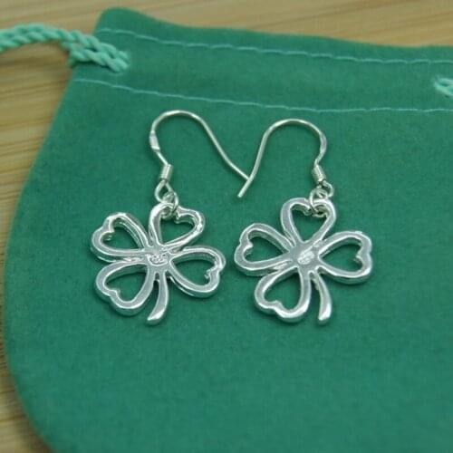 Wholesale New Fashion 925 Sterling Silver Flowers Shape Earrings Glossy For Women Wedding Charm Jewelry