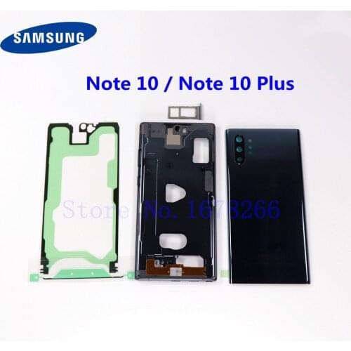 Original SAMSUNG Back Battery Cover Glass Full Housing For Galaxy Note 10 N970 Note10 Plus N975 Note10+ Middle Frame