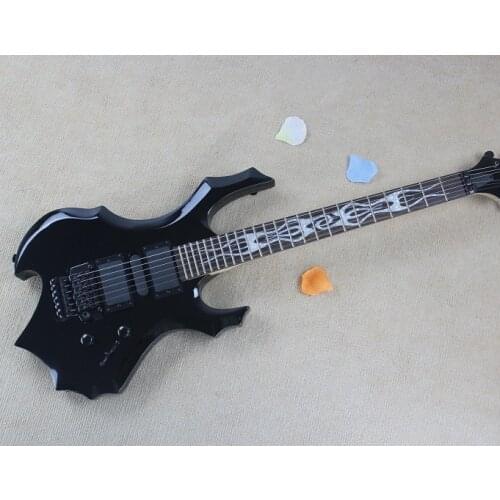 Custom 6 string Gai electric guitar,black body,tremolo bridge,HSH pickups,neck bolt on body,sun fire pearl shellinlay