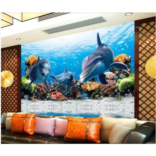 Custom wallpaper 3d murals wallpaper for walls 3 d Underwater World Dolphin TV Background wall papers for childrens room mural