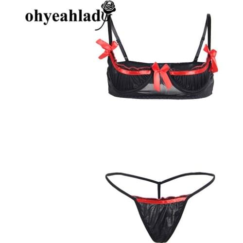 Ohyeahlady Sexy Bra Set Hot Sale Cupless Open Bra Set With Peplum Edge And Thong Sexy Lingerie Set Female Bralette RJ80125