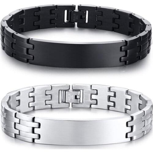 Silver Color / Black Stainless Steel Identification Bracelets Personalized ID Bracelets for Men Bar Bangle Casual Jewelry
