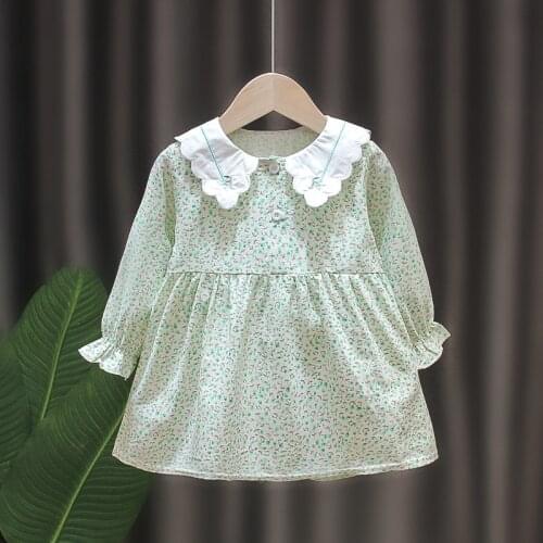 Spring Autumn Cotton Dress Sweet Cute Kids Baby Girls Long Sleeve Floral Dress New Fashion Printed Princess Dress