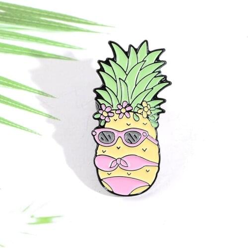 Ms. Pineapple Fun Enamel Pin Beach Bikini Sunglasses Fruit Summer Lapel Pins Clothes Bag Brooch for Friends Cartoon Jewelry Gift