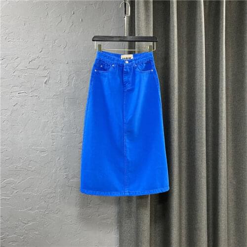 2021 New Summer Fashion Elegant Denim Skirt for Women All-Match Office Lady Korean Solid Color High Waist Midi Jean Skirt X391