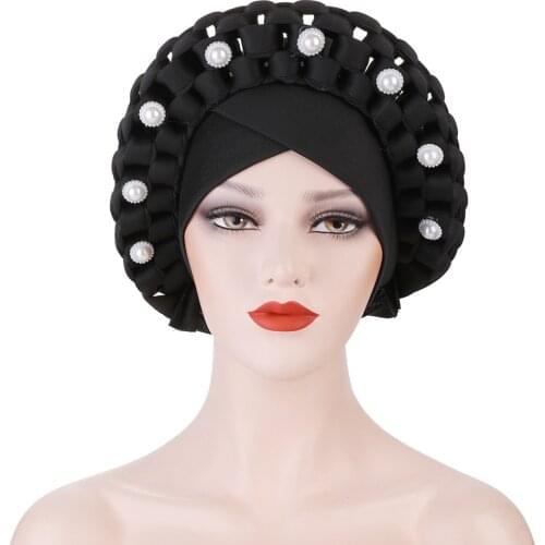 Ready to Wear African Aso Oke Headtie Nigeria Wedding Gele Muslim Headscarf Bonnet Female Head Wraps Islam Turban Caps