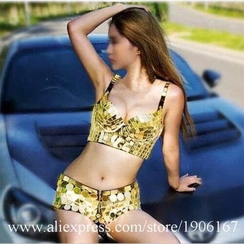 Mirror Woman Sexy Lady Bra And Mirror Shorts Nightclub Bar KTV Party Mirror Clothes Stage Performance Dance Suit DS Clothing