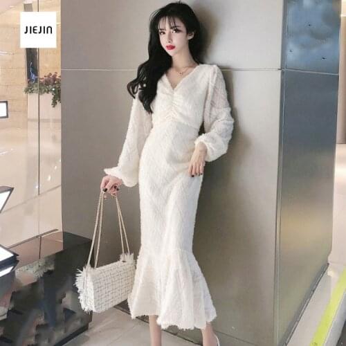 Elegant Boho White Dress Long Sleeve Ever Pretty V-Neck Button Lace Voile Mesh Dresses Korea 2021Spring Summer Robe