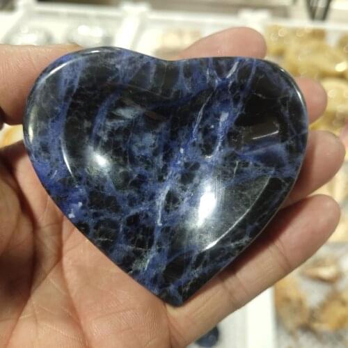 1pcsCute Love Heart Shape Natural Blue-Vein Stone Bowl Blue Sodalite Plate Vinegar Seasoning Dish Sauce Salt Snack Kitchen Ornam