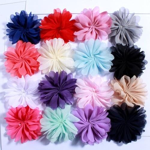 10PCS 6.5CM Polyester Fluffy Ballerina Chiffon Flower For Kids Dress Headband Shoes Accessories Sunflower Lace Fabric Flowers
