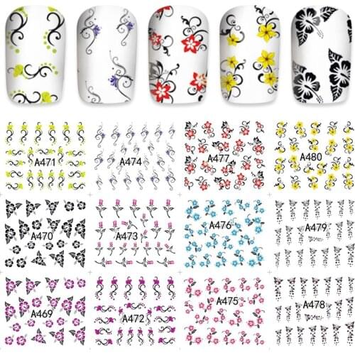2018 12 sheets Fashion Water Transfer Nail Art Decals Stickers flower design tips Nail Sticker Decorations DIY A69-480