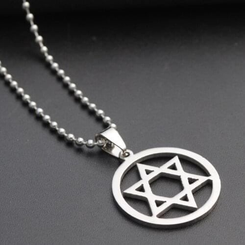 30 Stainless Steel Israel Emblem Geometric Round Overlapping Triangle Hexagon Six-pointed Star Magic Symbol Necklace jewelry
