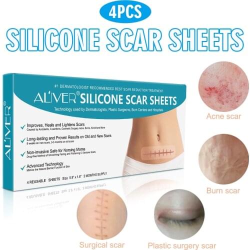 4pcs Silicone Scars Sheet Surgical Scar Stickers Soft Adhesive Fabric Strips Scar Removal Care Therapy Skin Repair Treatment