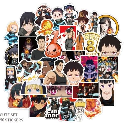 50pcs Anime Fire Force Sticker Shinra Kusakabe Stickers Waterproof Graffiti Skateboard Sticker For Laptop Notebook Computer Cars