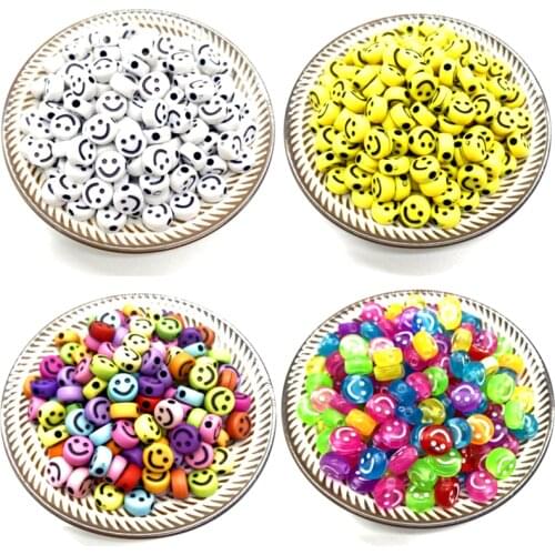 7/10mmm Round Shape Acrylic Spaced Beads Smile Face Beads For Jewelry Making DIY Charms Bracelet Necklac