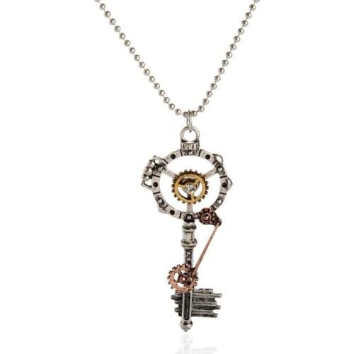 Antique Silver Single Key Pendant Steampunk Necklace