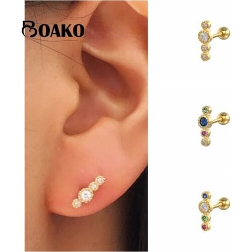 BOAKO 1PCS 925 Sterling Silver Rainbow Zircon Stud Earring For Women Pendientes Piercing Ohrringe Korean Earing Fine Jewelry